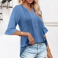 thumbnail image 3 of Your-Sty Women's V Neck Flare Short Sleeve Shirts Pleated Button Down Summer Causal Tops, Lightweight & Dressy for 2025 Trends, 3 of 9