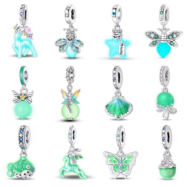 Abalorios de mariposa, alce, luciérnaga que brillan en la oscuridad, bañados en plata 925, compatibles con pulseras Pandora, regalos de joyería para Navidad y cumpleaños