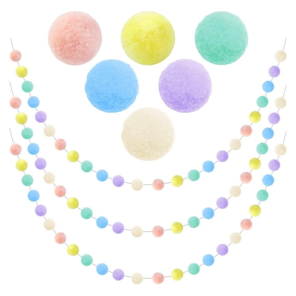 BNNG ‌8.2Ft/2.5m Pompom Garland‌ ‌Pastel Nursery Decor‌ - ‌Baby Shower Backdrop‌ & ‌Nursery Pompom Ball Garland for Easter Party, Bedroom, and Nursery Decor