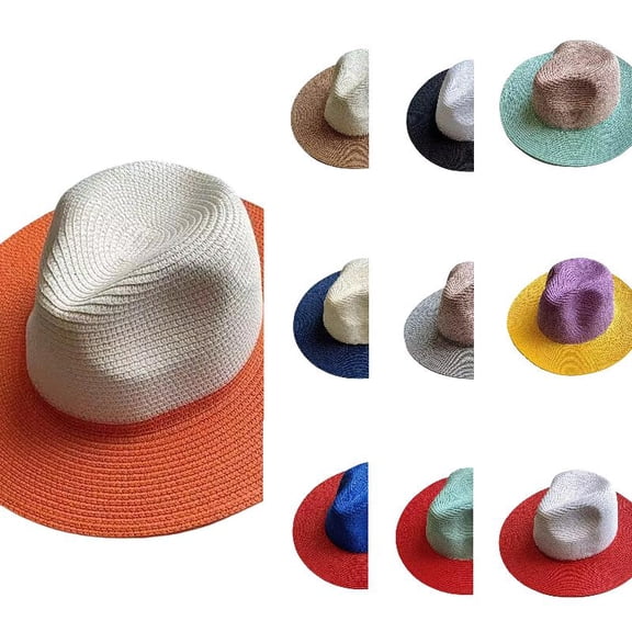 AJGRHE Classic Unisex Tone Wide Brim Panama Hat For Sun Beach And Summer Outdoors Panama Hat Sun Hat Straw Fedora Hat for Men Women Wide Brim Summer Beach Hat BG2 One Size