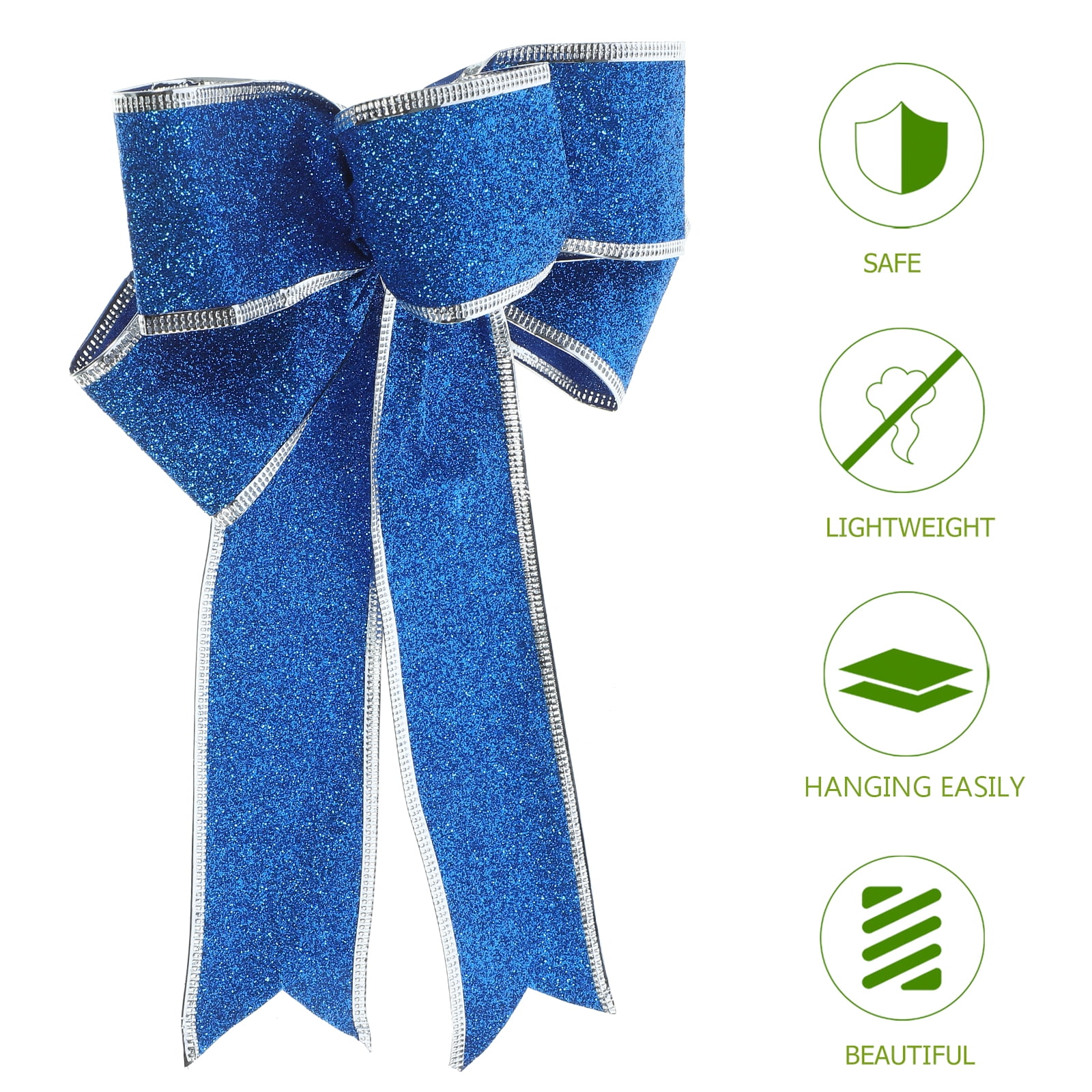 BERTDOMD 15 pcs /Pack Glittering Fabric Christmas Ribbon Bow Gift Knot Ribbon Ornaments for Christmas Tree Presents Decoration(Blue)