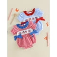 thumbnail image 3 of BemeyourBBs Newborn Baby Girl 4th of July Outfit Patriot Independence Day Clothes Summer Gingham Bubble Romper Flag Firework Embroidery Short Sleeve Plaid Bodysuit Playsuit Baby Fourth of July Outfit, 3 of 9