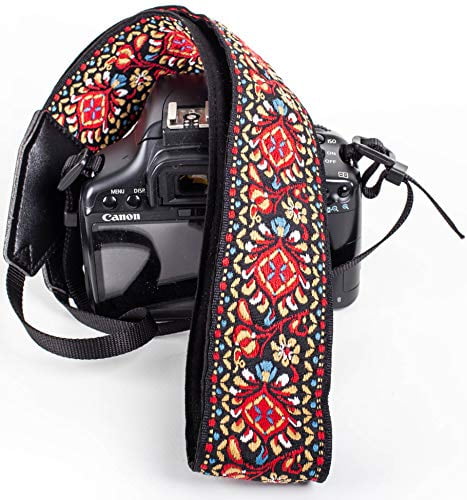 Red Woven Vintage Camera Strap for All DSLR Camera. Embroidered Elegant Universal Neck & Shoulder Strap, Floral Pattern Strap Best Stocking Stuffer for Men & Women Photographers