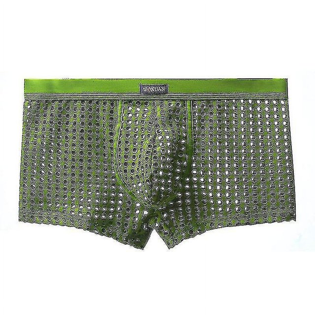 Mens Fishnet Underwear See Through Boxer Briefs Mesh Hollow Lingerie Lounge Trunks Shorts