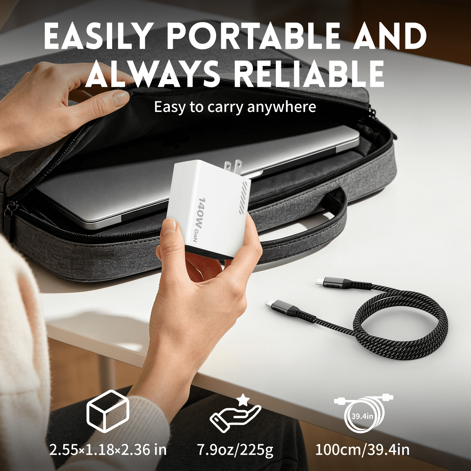 Kzreect 140W GaN PD3.1 Type-C Super Fast Charger, 3.28FT Cable Included, Wall Charger for Android, iPad, Samsung, Android, DJI Drones & More