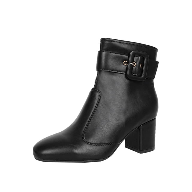 WRKEKC Womens Boots Ankle Booties Solid Square Toe Side Zipper Thick Heel Mid Heel Short Boots for Ladies Winter