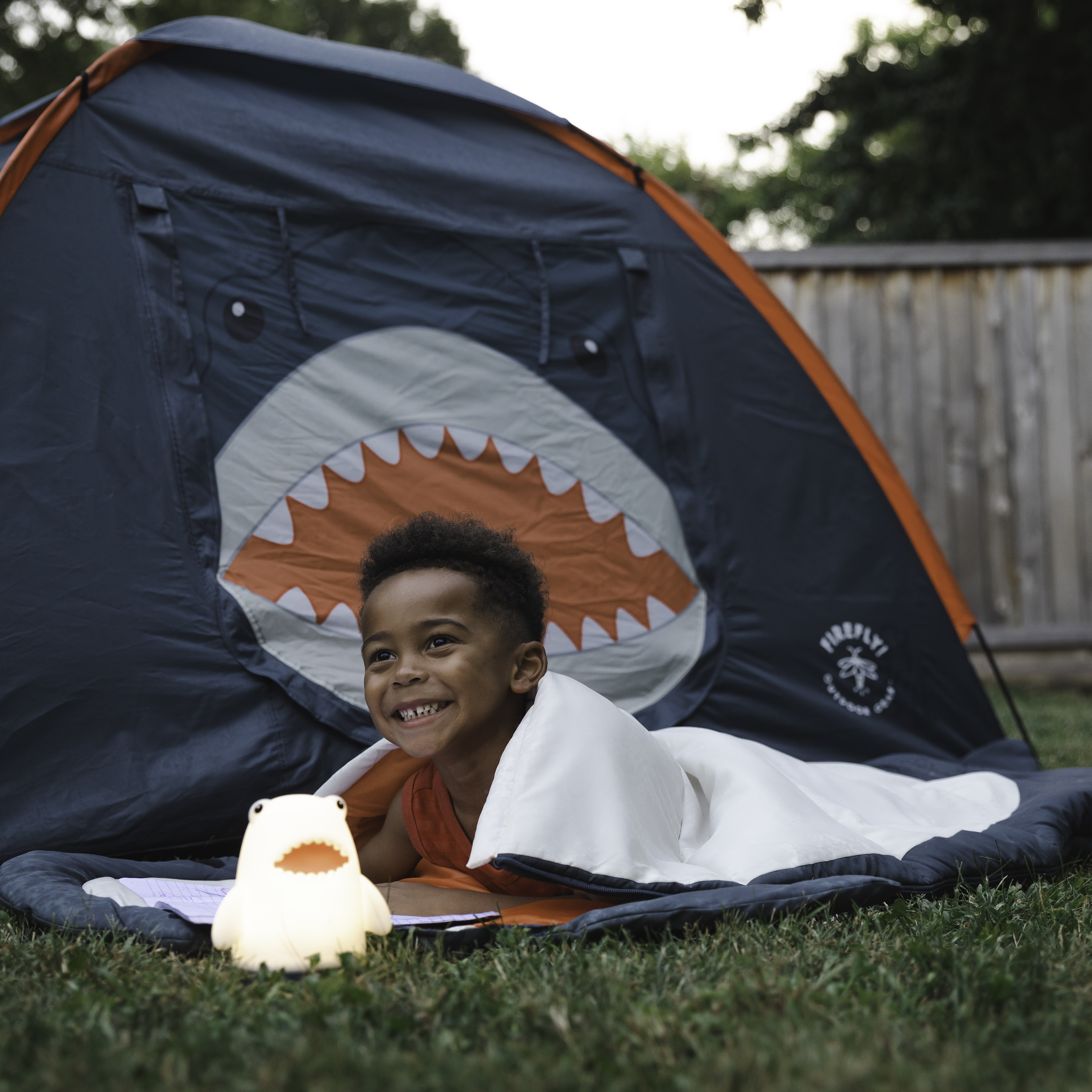 Firefly! Outdoor Gear Finn the Shark Kid's Camping Combo (One-Room Tent, Sleeping Bag, Lanter - image 3 of 30