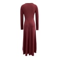 thumbnail image 5 of YueHuiYing Women's Crew Neck Ruched Bodycon Maxi Dress Long Sleeve Slim Fit Elegant Flared Evening Cocktail, 5 of 5