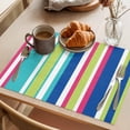 thumbnail image 3 of Blue Green Striped Placemats Set of 6 Geometric Abstract Art Aesthetic Place Mats Indoor Wipeable Table Mats Washable Cloth Dining Table Placemats for Kitchen Holiday Party Home Decor 13x19 Inch, 3 of 9