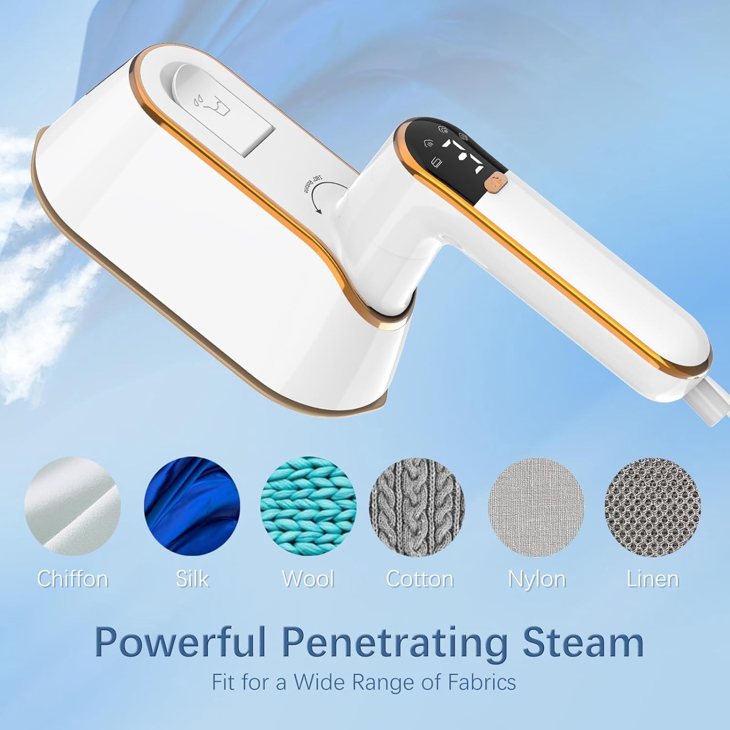 Portable Travel Steamer Iron for Clothes with LCD Display - 4 Mode Handheld Mini Clothing Steam Iron, 1200W Small Garment Steamer, Hand Held Fabric Steamer for Home, Dorm, Travel (120V ONLY)(White)