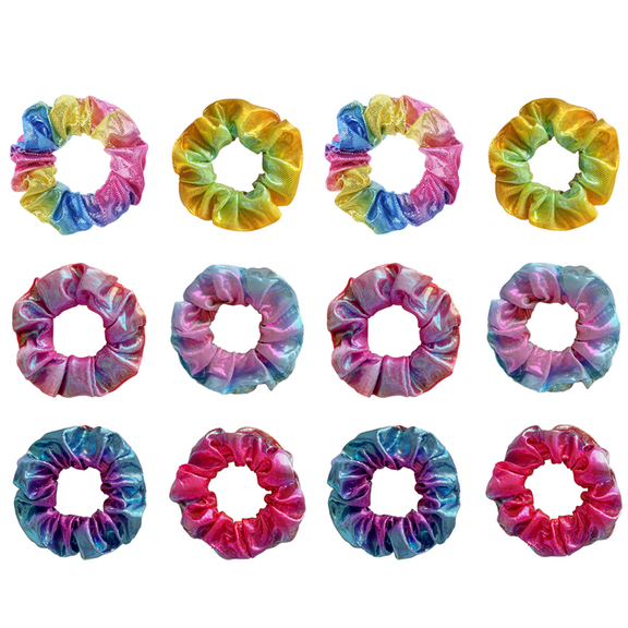 12 Pcs Hair Scrunchies for Girls Shiny Metallic Scrunchies Cute Elastic Hair Bands Ties Colorful Ponytail Holder Accessories