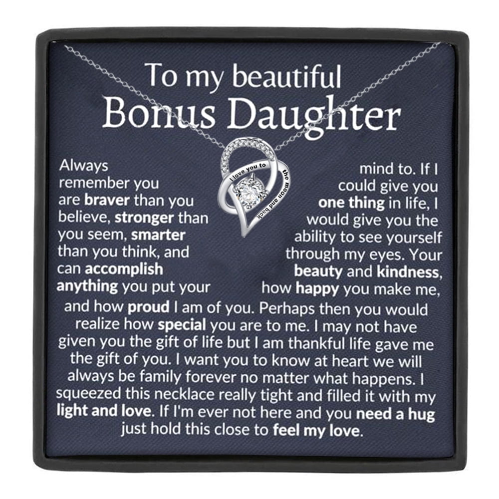 MASALADI Stepdaughter Gifts from Stepmom, I Love You to the Moon Heart Necklace for Bonus Daughter, Christmas Birthday Wedding Jewelry Gift Box
