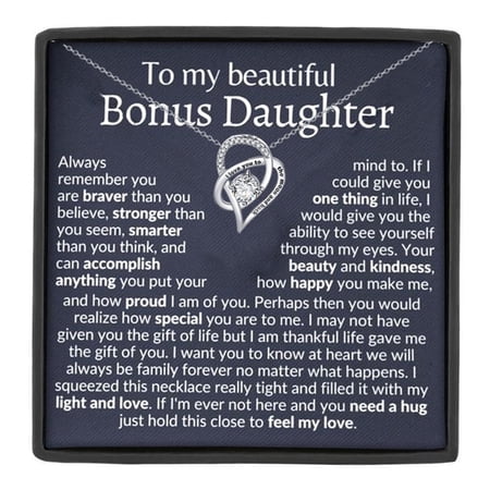 MASALADI Stepdaughter Gifts from Stepmom, I Love You to the Moon Heart Necklace for Bonus Daughter, Christmas Birthday Wedding Jewelry Gift Box