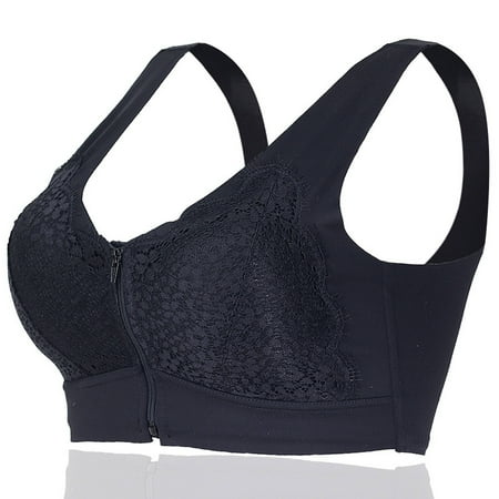 

Women Yoga Sports Front Closure Extra-Elastic Breathable Lace Trim Bra Underwear