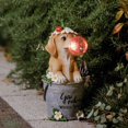 thumbnail image 2 of Estatua de jardín: cachorro con chicle y luces LED con energía solar para decoración de césped de patio interior y exterior, 29,8 x 15,6 cm, decoración navideña, 2 of 5