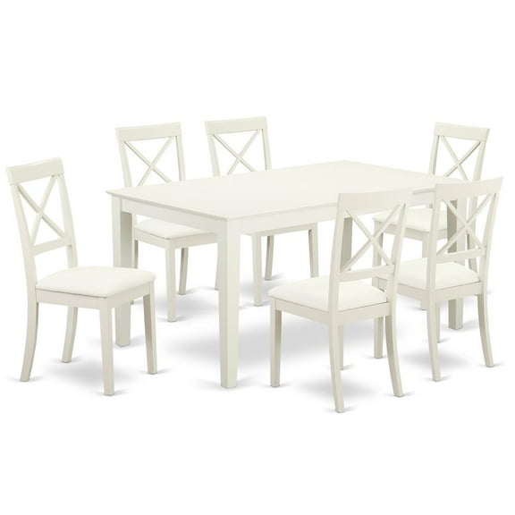 East West Furniture Capri 7-piece Wood Dining Set with Leather Seat in White