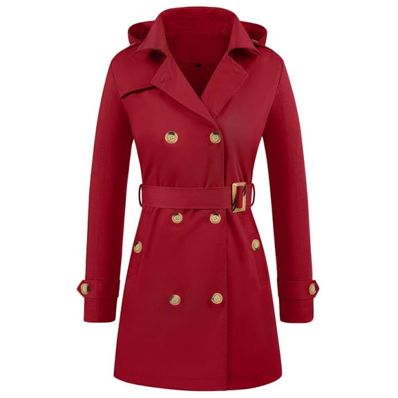 XFLWAM Women's Trench Coat Lightweight Lapel Double Breasted Hooded Overcoat Casual Coats Outerwear with Belt