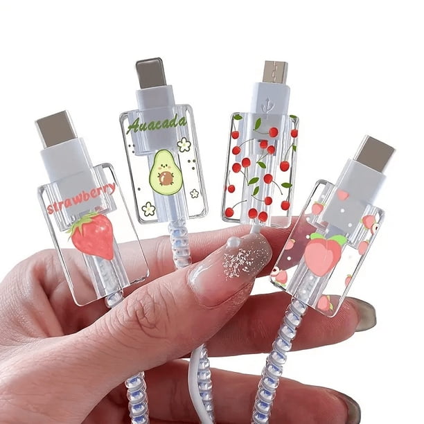 1 juego de lindas fundas protectoras for cables de datos con flores y frutas | adecuado for soporte de cable de carga de teléfono móvil Apple IOS | diseño anti-rotura