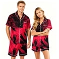 thumbnail image 2 of IYYVV Halloween Matching Pajamas For Couples Funny Pumpkin Bats Silk Satin Sleepwear Short Sleeve Button Down 2 Pieces Loungewear Red M, 2 of 5