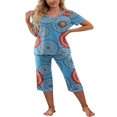 thumbnail image 2 of Pyjama en Coton pour Femmes, Ensemble Pjs à Manches Courtes, Haut de Nuit avec Pantalon Capri, Ensembles de Détente, Tenue de Nuit, 2 of 6