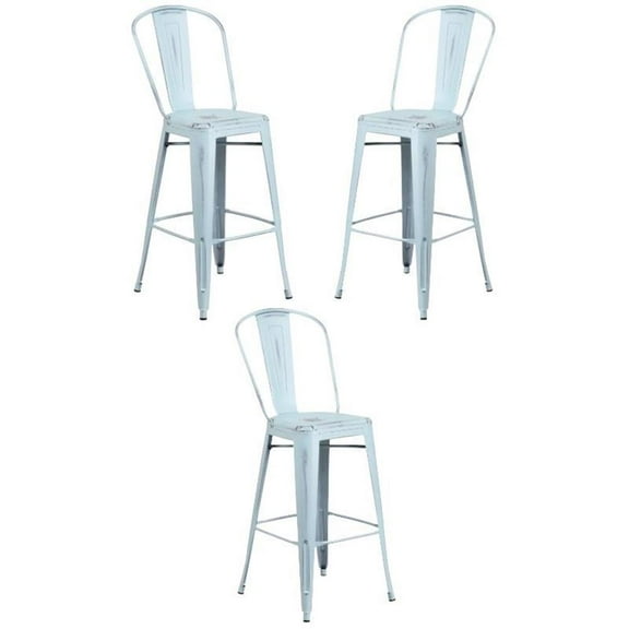 Home Square 30" Metal Bar Stool in Distressed Green-Blue - Set of 3