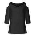 thumbnail image 4 of Ltctricy Women's 3/4 Sleeve Tops 2025 Trendy V Neck Cold Shoulder Eyelet Embroidered Tee Blouses Casual Tunic Shirts, 4 of 6