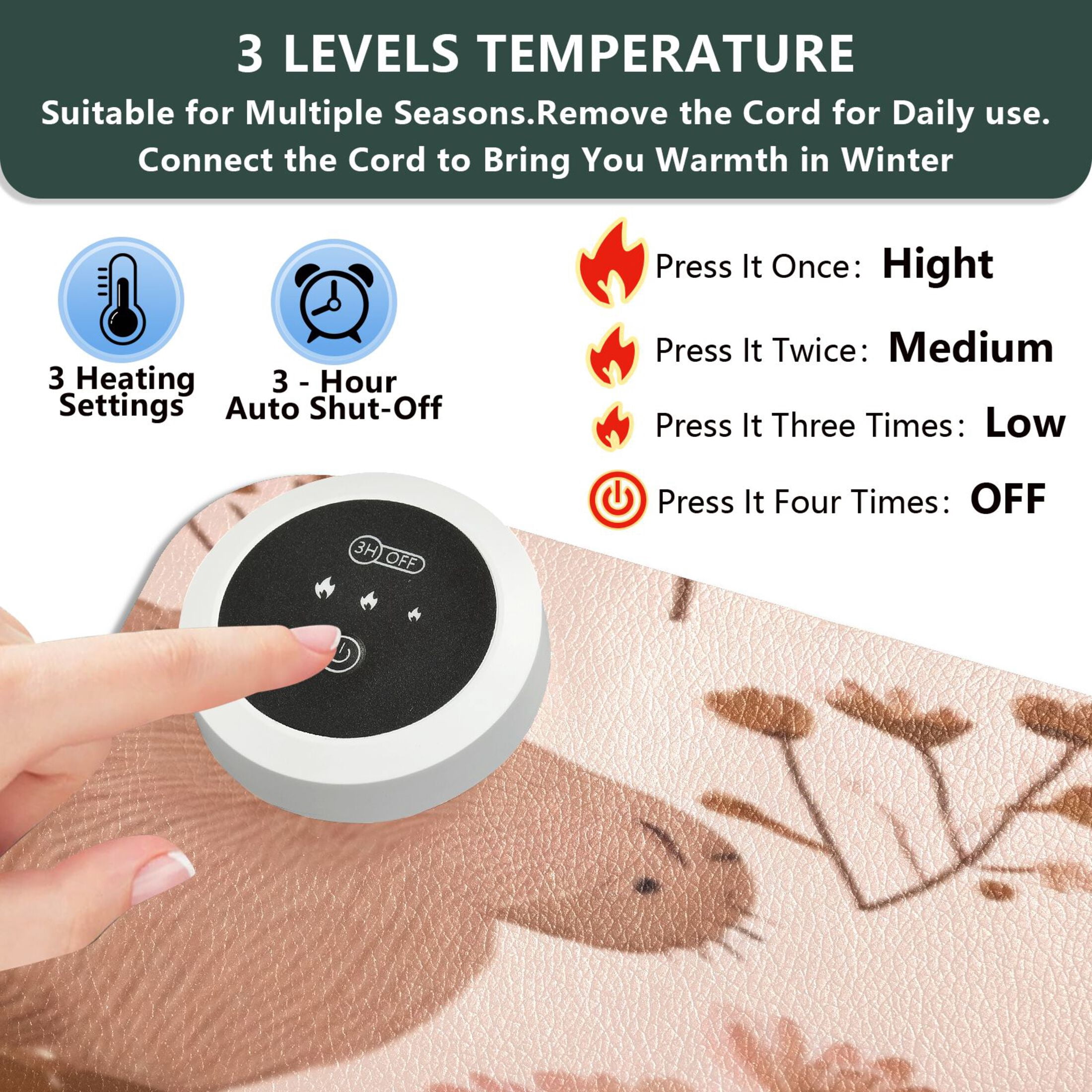 Large Heated Desk Mat Mouse Pad 31.5"x13"PU Leather Graphene Heating Desk Warmer with 3 Temperature Settings 110V US Plug Non-Slip Warm Pad for Home, Office, and Gaming Cute Brown Capybara Pattern