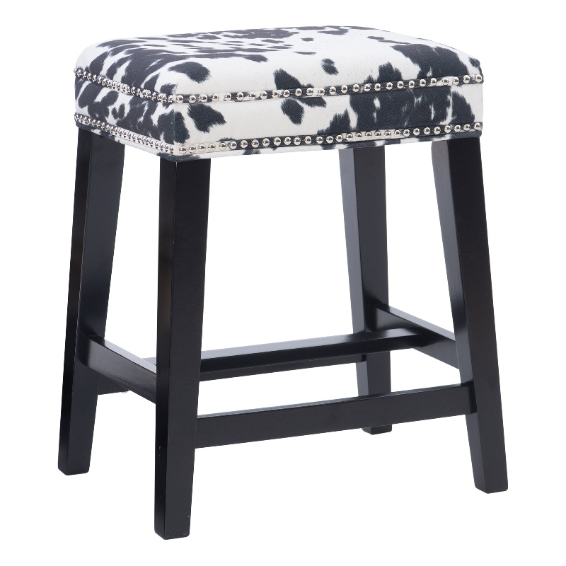 Linon Walt 24" Wood Cow Print Counter Stool in Black