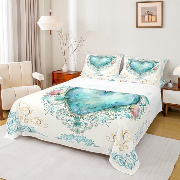 Manfei Tribal Damask Print Twin Sheet Sets, Vintage Rustic Floral Twin Fitted Sheet, Bohemian Mandala Style Flat Sheet, Breathable Home Decor, 3 Pieces