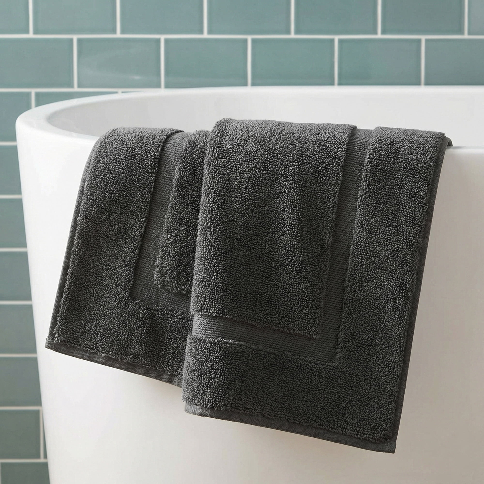 Unique Bargains Towel Cotton Banded Bath Mat Reversible Bath Rug Absorbent Grey 20" x 32"