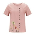 thumbnail image 4 of Yaoyar Cotton Linen Tops for Womens 2024 Crewneck Roll Up Short Sleeve Tshirt Trendy Floral Print Casual Loose Blouse, 4 of 5