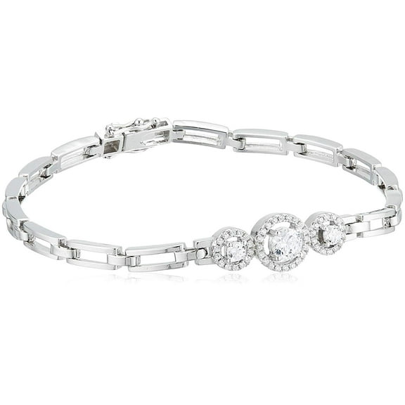 Decadence ygi sb484 sterling silver graduated round halo rectangular link bracelet