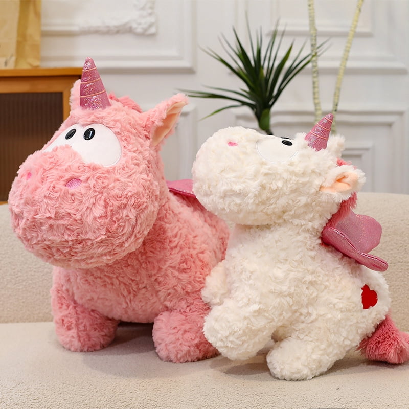 Cute Unicorn Plush Toy, Soft Fluffy Stuffed Unicorn Animal with Glitter Horn & Wings, Cuddly Cuddle Buddy for Toddlers Girls Kids, Perfect Birthday Christmas Gift