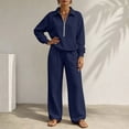 thumbnail image 5 of Hoodies for Women Dqueduo Women's Fall Winter Lapel Long Sleeve Patch Pocket Hoodie And Wide Leg Pants Suit, Sizes S-XXL, 5 of 8