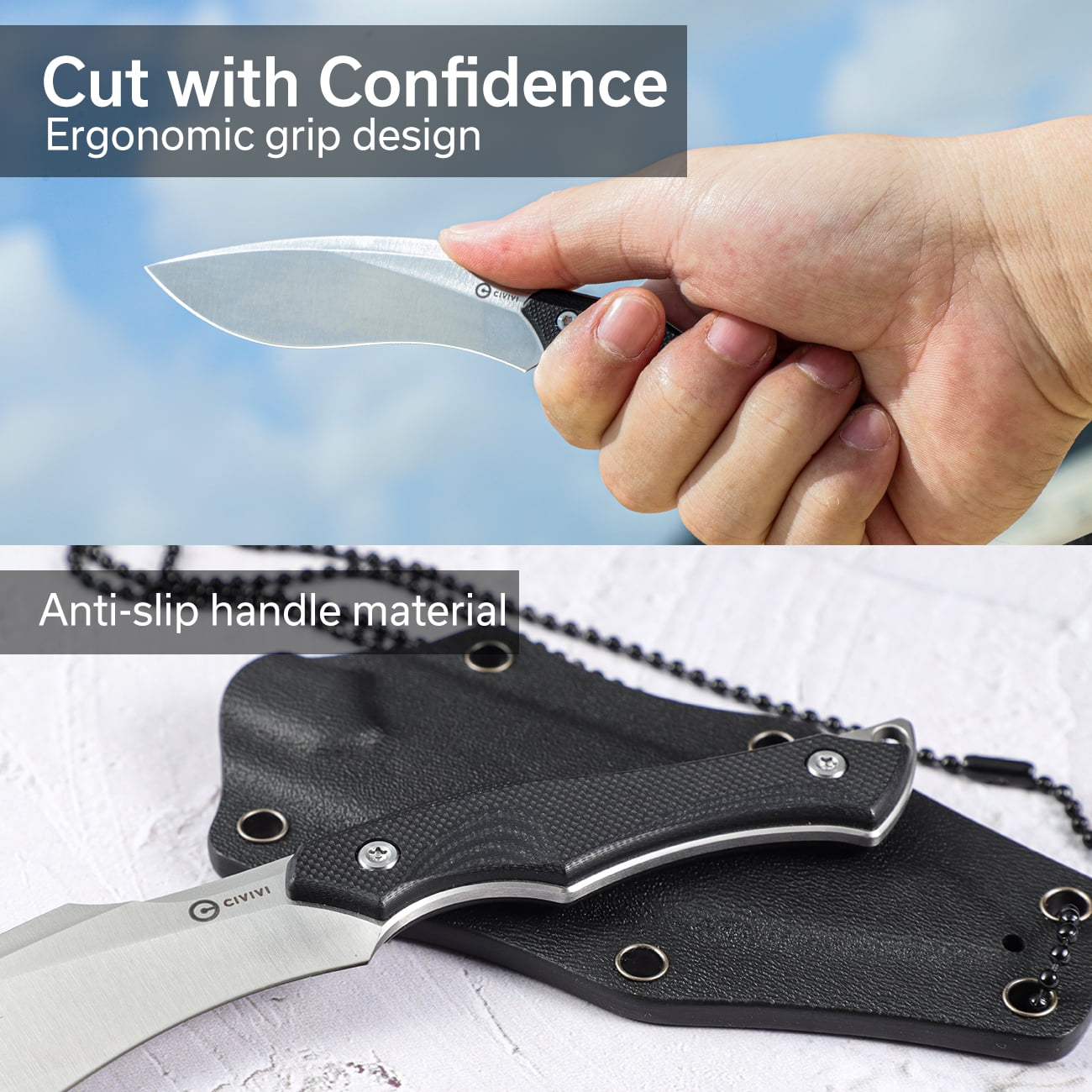 CIVIVI Vaquita II Mini Kuri Knife with a Kydex sheath and a Chain C047C-1