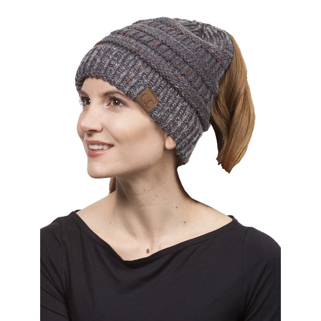 Gravedad Hilos Confeti Pony Tail Punto Beanie, Melange Oscuro Gris Gravity Threads Beanie