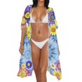 thumbnail image 3 of HELLHERO Colorful Floral Pattern Bathing Suit Cover Up High Quality Fabrics Kimono Free Size Long Kimono Swimsuit Cover Up for Women, 3 of 6