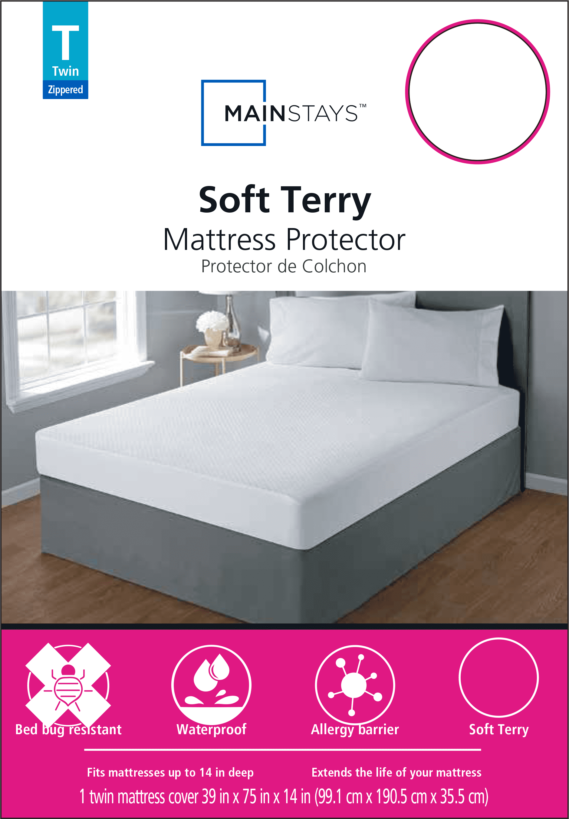 White for sale online Mainstays 98350WMA Waterproof Vinyl Mattress Protector Twin Size 