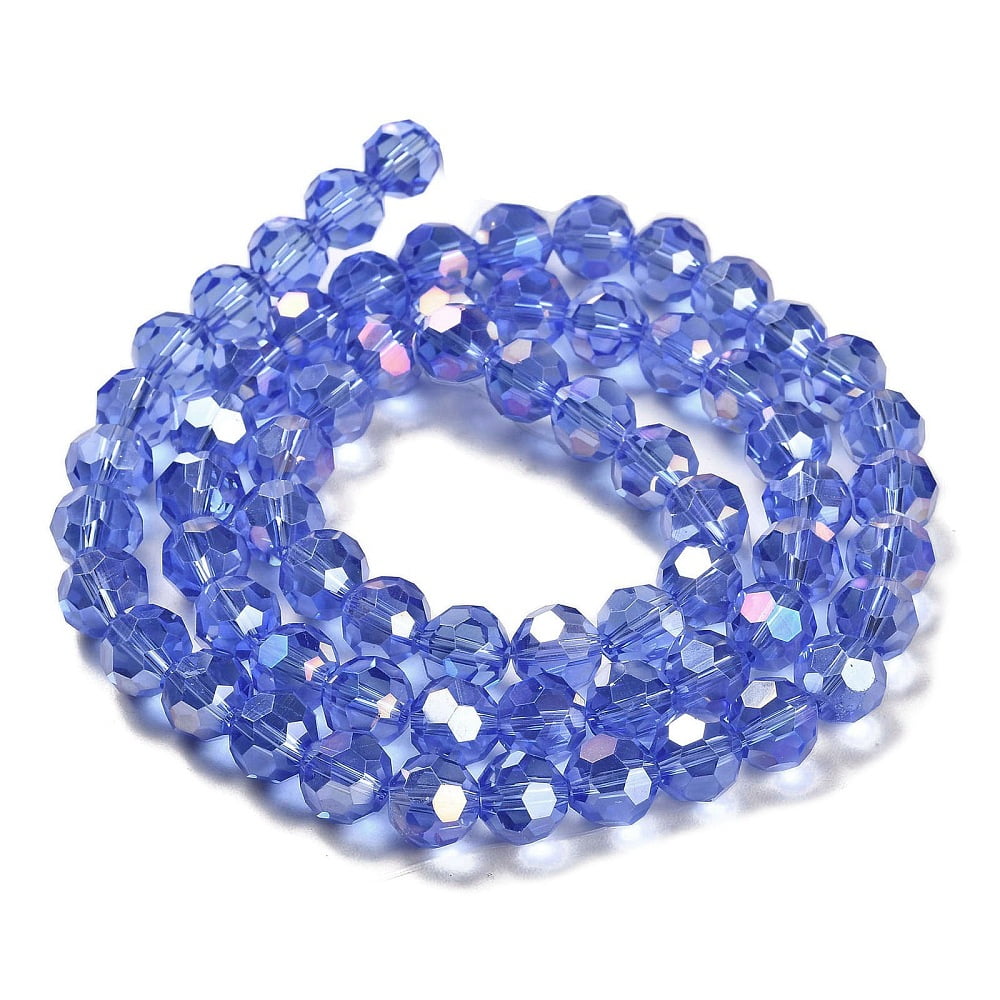 Transparent Glass Beads 32 Facets AB color Plated Round Cornflower Blue 10x8.5~9mm Hole: 1.6mm 67pcs/strand 23.62''(60cm)