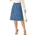thumbnail image 5 of INSPIRE CHIC Women's Denim Skirt Raw Hem Button Down A-Line Midi Jeans Skirts XS Blue, 5 of 8