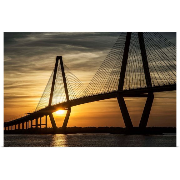 Great BIG Canvas | Rolled Scott Stulberg Poster Print entitled Arthur Ravenel Jr. Bridge crossing the Cooper River at sunset