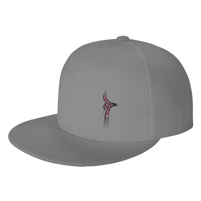 DouZhe Flat Brim Cap Snapback Hat, Retro Mexico Style Bird Prints Adjustable Gray Adult Baseball Cap