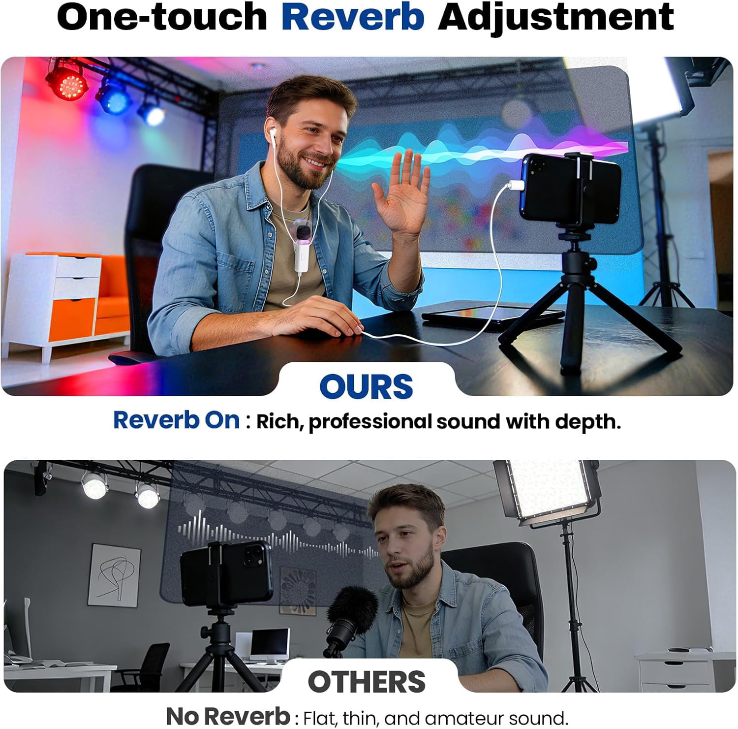 Sound Card Karaoke Headset with Real-Time in-Ear Monitoring & Microphone, 7 Sound Effects Voice Changer, Karaoke Headphones with Lavalier, 2 Modes Live Streaming Sound Card & Wired Earbuds Earphones
