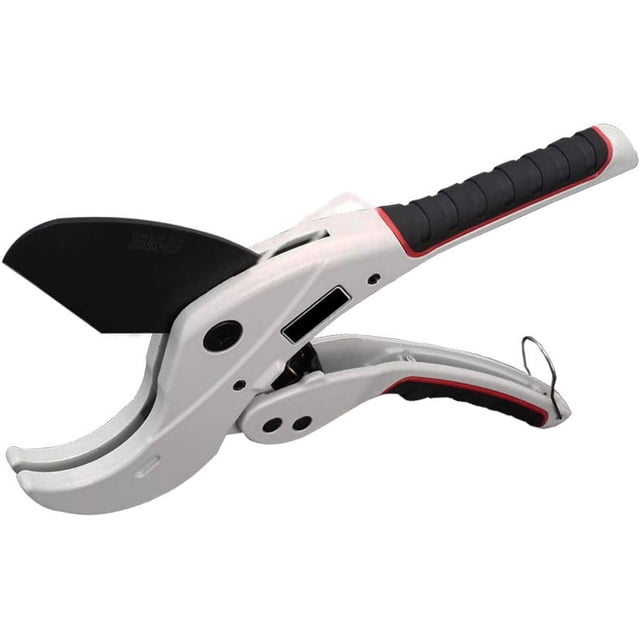 Cortador de tubos de PVC con trinquete para cortar tubos de PVC, herramienta para cortar tubos de polietileno PEX OD PPR, cortador de tubos de plástico, hasta 2,5" (64 mm, blanco) JFHHH pequeña
