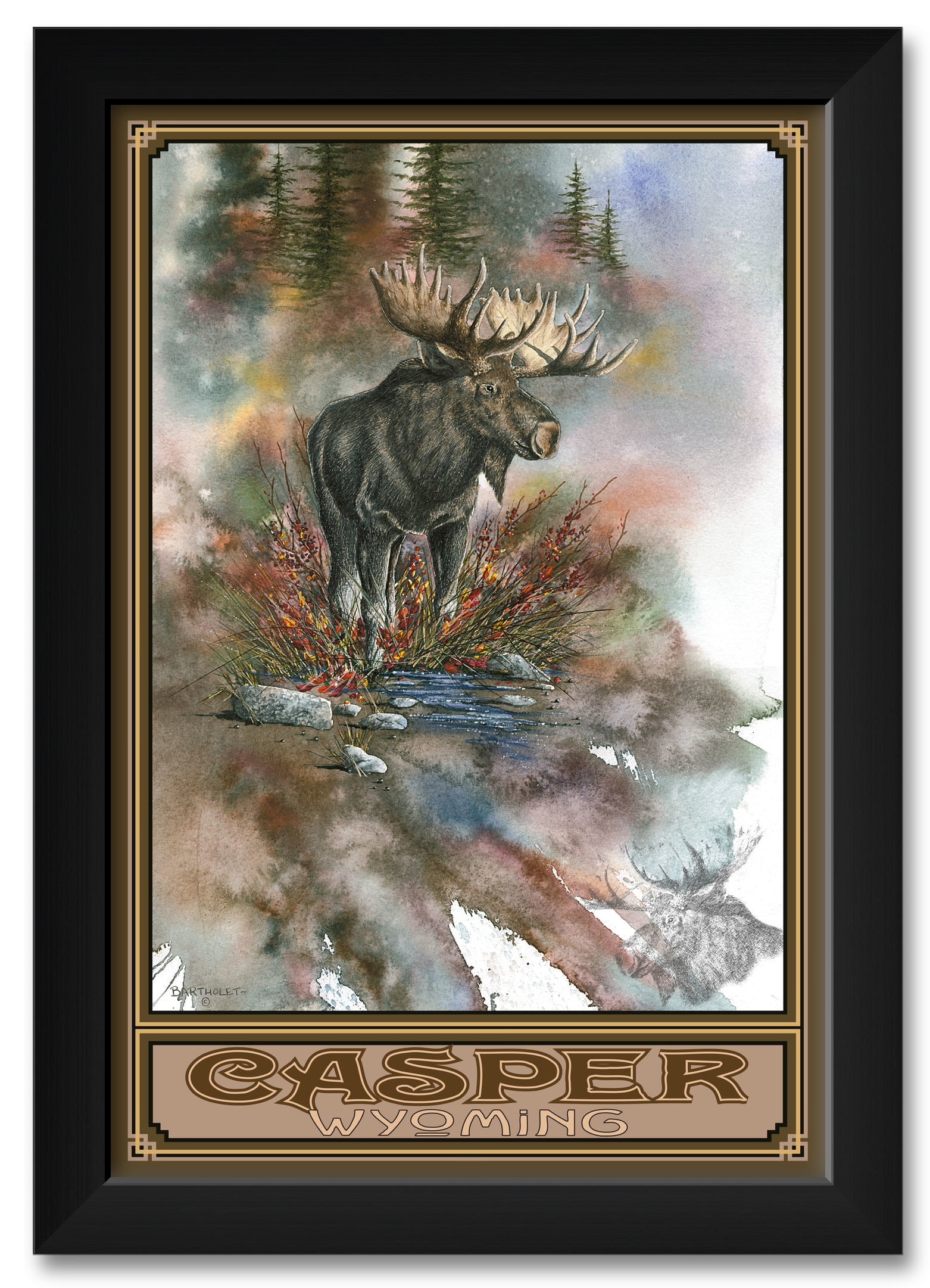 Yellowstone National Park Ridge Runner Elk Giclee Art Print Poster from Original Watercolor by Artist Dave Bartholet