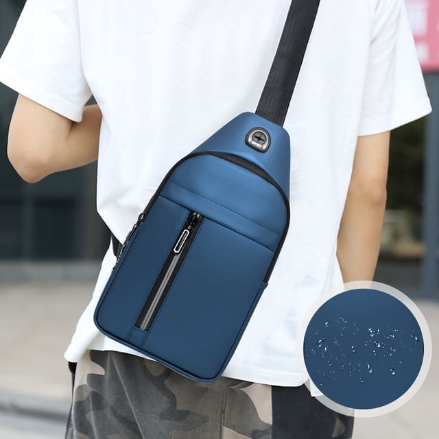 Pequeña bandolera para hombres y mujeres - mochila de hombro en el pecho de 11,81x6,69x2,17 pulgadas, bolsa de viaje impermeable con orificio para auriculares, gris/azul/verde