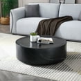 thumbnail image 4 of 35.43''  Round Coffee Table with Marble Texture, Modern Low Drum Circle Fiberglass Coffee Table, Side Table Accent Table for Living Room, Outdoor, No Need Assembly, Black, 4 of 7