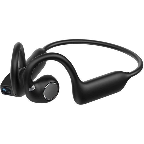 Bone Conductions Wireless Headphones with Camera AI Functions (Black) | IP54 Waterproof, Bluetooth Open-Ear Sports Headset for Running Cycling