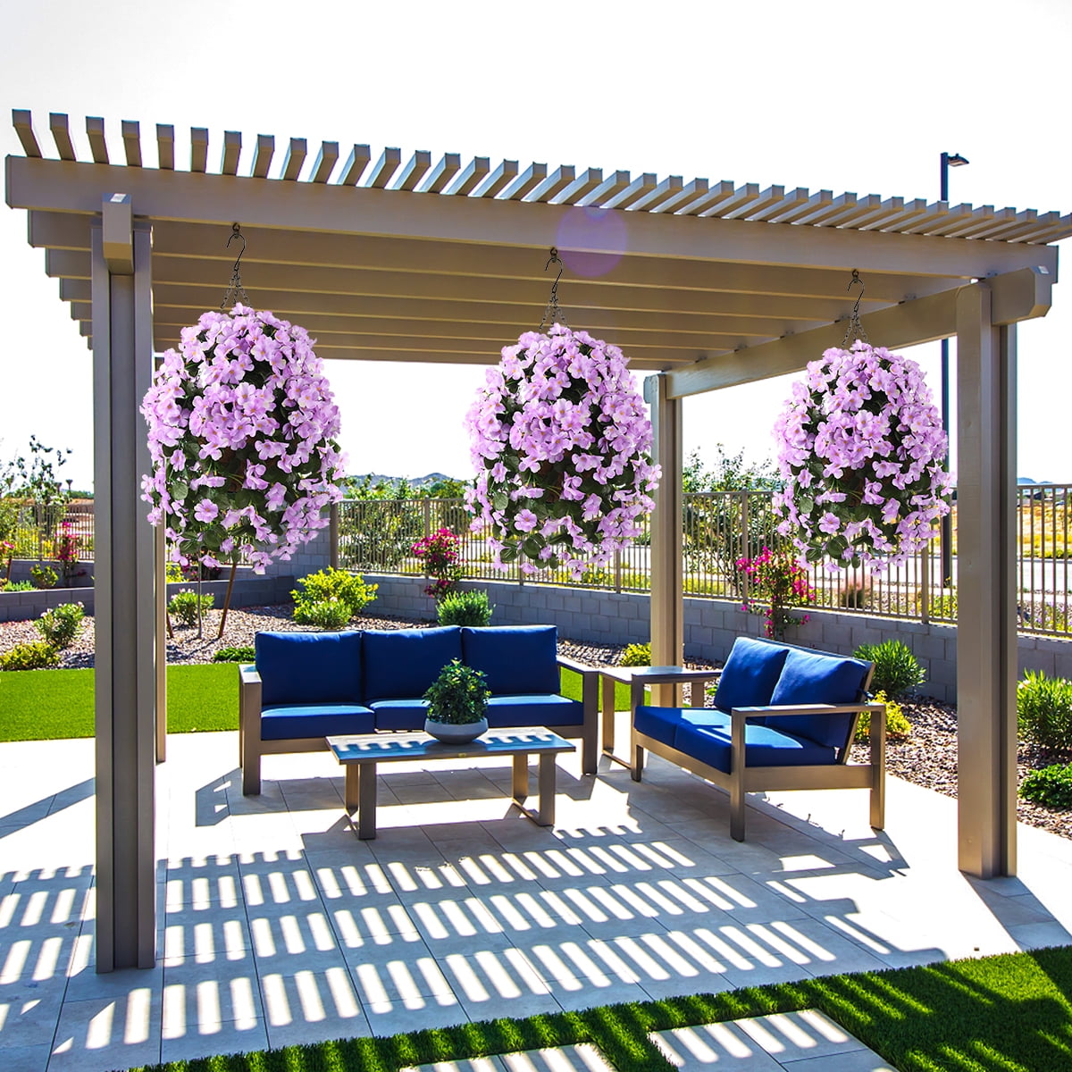 Homsunny 21.6 in Coconut Lining Hanging Planters with 4 Pieces Artificial Begonias