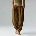 thumbnail image 2 of Women's Jogger Pants Solid Color Pleated Elastic Waist Cotton Linen Jogger Pants with Pockets Cozy Comfy for Daily Commute, 2 of 6